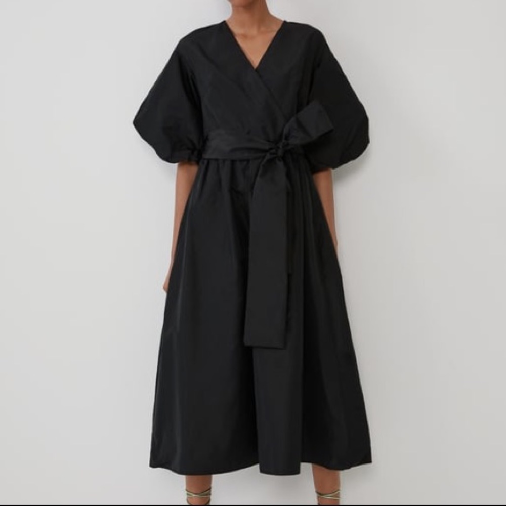 Zara Voluminous Midi Puff Sleeve Belt Dress